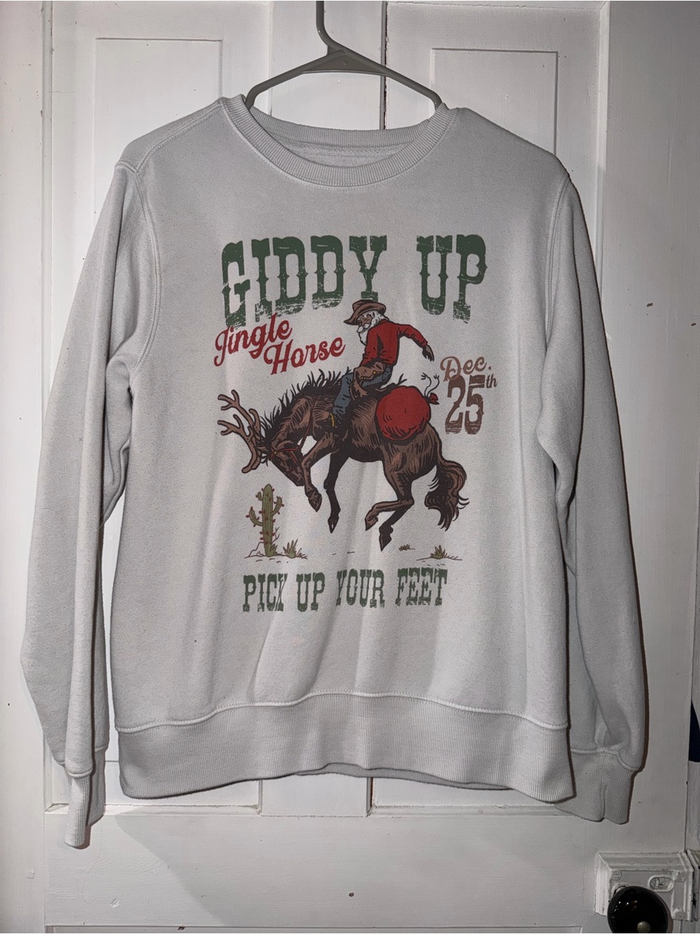 Giddy Up Jingle Horse Graphic Crewneck Sweatshirt - White